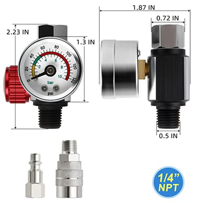 MEANLIN MEASURE Air Adjusting Regulator Valve,with 140 PSI Gauge, 1/4" NPT Inlet with 140 PSI Gauge for Spray Paint Gun and Air Tools