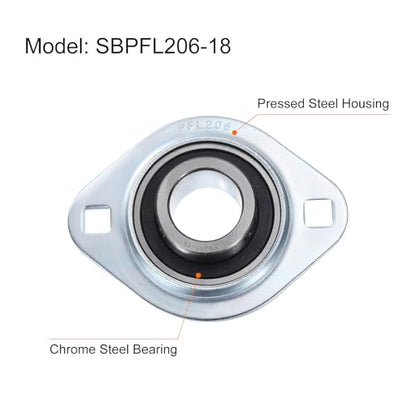 uxcell SBPFL206-18 Pillow Block Bearings 1-3/32" Bore Bearing Units Steel Flange Mounted Bearing Housing with Wrench - size: SBPFL206-18 (ID 1 3/32")