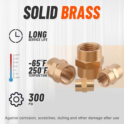 24Pcs Brass Pipe Fittings Hex Coupling Kit,1/8" 1/4" 3/8" 1/2" NPT - style: Hex Coupling
