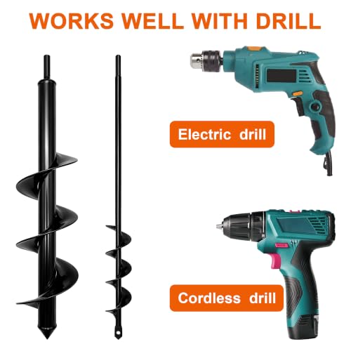 Auger Drill Bit for Planting Set,2 Pack 1.6"x16" & 3.5"x16" Spiral Post Hole Diggers for 3/8" Hex Drive Drill,Garden Spiral Hole and Bulb Planter Tool,Perfect for Bulbs,Fence Posts,Umbrella Holes - size: 1.6"x16"+3.5"x16"