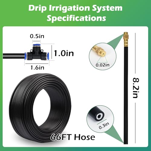 Drip Irrigation System 66 FT with 20 Nozzles, 360° Adjustable Bendable Garden Watering Misting System for Greenhouse, Yard, Lawn, Plant, Garden, 5/16 inch Hose (OD: 8mm) - color: 66 ft PU hose (5/16 in OD, 8mm)