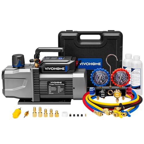 VIVOHOME A2L 1 HP 9.6CFM 2 Stage AC Vacuum Pump and Manifold Gauge Set - size: 9.6 CFM
