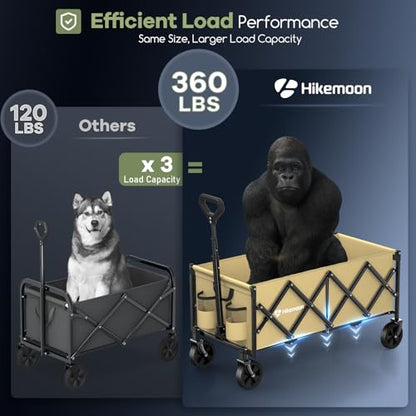 HIKEMOON 34'' Extra Long Folding Portable Wagon Cart, 120L 360LBS Khaki - color: Khaki