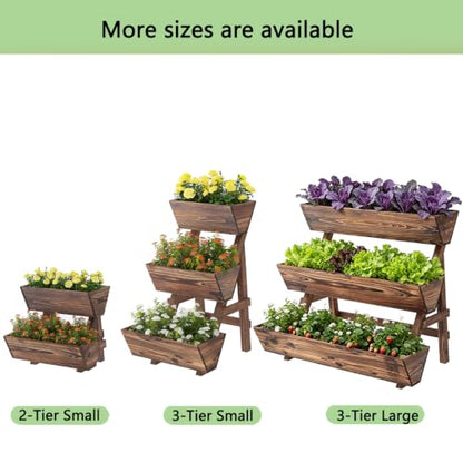 Vertical Garden Planter Tiered Planter 3 Tier Raised Garden Bed Outdoor - color: Carbonized, size: 3-Tier-Large