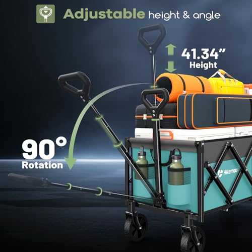 HIKEMOON 34'' Extra Long Folding Portable Wagon, 120L 360LBS Turquoise - color: Turquoise