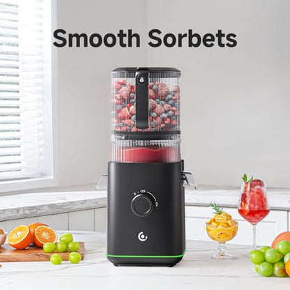 3-IN-1 Cold Press Juicer for Juice, Nut Milk & Sorbet - Self Feeding Juicer Machines with Pre-Cut Blade, 6.5"&100oz Extra Large Chute Fits Whole Fruits & Vegetables, High Yield, Easy Clean - color: Black