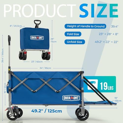 Overmont Folding Wagon with Tailgate, 300 lb Heavy Duty Collapsible Cart - color: Blue