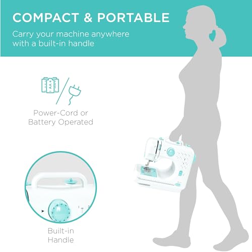Best Choice Products Compact Sewing Machine, 42-Piece Beginners Kit, Multifunctional Portable 6V Beginner Sewing Machine w/ 12 Stitch Patterns, Light, Foot Pedal, Storage Drawer - Teal/White - color: Teal/White