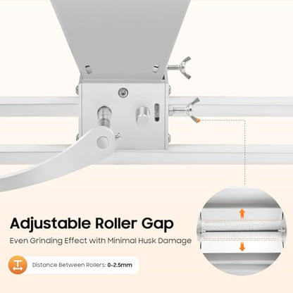 4L 2 Roller Stainless Steel Malt Crusher, Heavy Duty Malt Mill, Homebrew Grain Crusher, Adjustable Barley Grinder, Low Speed Drill Available Manual Mill