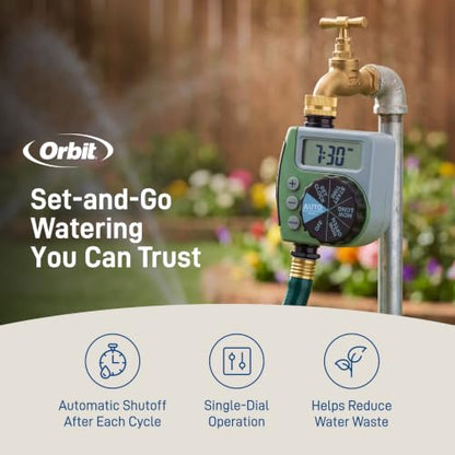 Orbit One Outlet Single-Dial Hose Faucet Timer - Easy Programmable - For Garden Watering System - LCD Hose Timer with Adjustable Watering Schedule - 62056 - size: Single