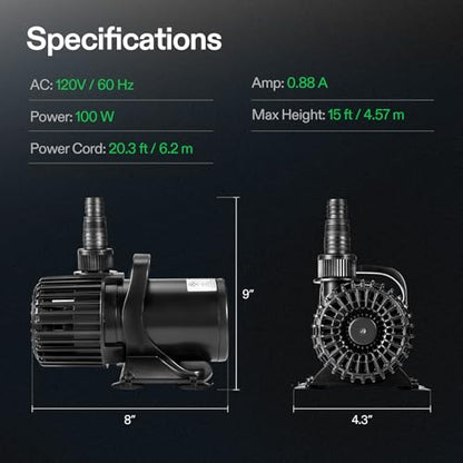 VIVOSUN 1600GPH Sub Water Pump for Pond Waterfall, Statuary, Hydroponics - color: Black Round, size: 11"×7"-1600
