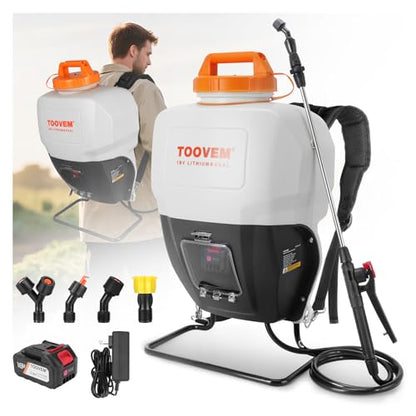 Toovem 4 Gallon Battery Powered Backpack Sprayer with 18V Strong Battery - color: Translucent White