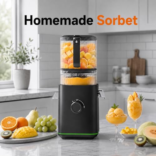 AMZCHEF Cold Press Juicer, 6.5" Whole Fruit Self-Feeding Slow Juicer - color: Black, size: 6.5 Inch
