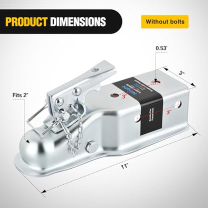 Nilight Straight Trailer Coupler fits 2-Inch Hitch Ball, 3-Inch Channel - color: 2"x3" /5000Lbs