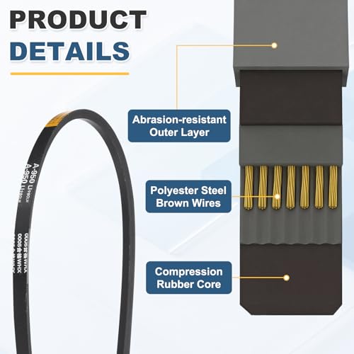 uxcell 3Pcs A950 Rubber V-Belt, 950mm Inner Circumference x 13mm Width x 8mm Thickness, Classic Wrapped V-Belts for Industrial Machinery Equipment - size: A950