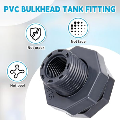 2 Pcs 1/2 Inch Bulkhead Fitting PVC Npt Tank Connector - size: 1/2 Inch
