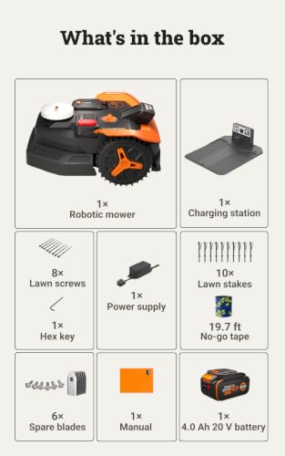 WORX Robot Lawn Mower for 1/4 Acre, Wire-Free with Brushes - size: Up to 1/4 Acre, style: Two-Wheel Drive