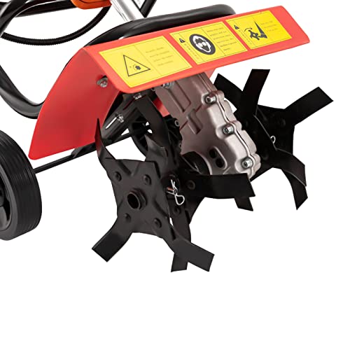 52CC Tiller Cultivator, 2-Stroke Mini Gas Powered Rototiller with Wheels, 6500RPM Garden Tiller for Soil Cultivation, Weeding & Lawn Care, 36cm Tilling Width