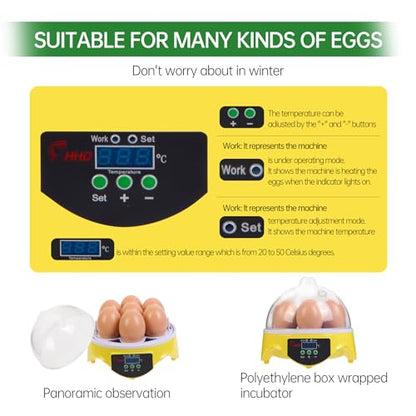360° View 7-Egg Poultry Incubator for Hatching Chicken, Duck, Goose, Parrot, and Quail Eggs, with Temperature Control