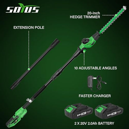 18-Inch 20V Cordless Pole Hedge Trimmer with Extension Pole