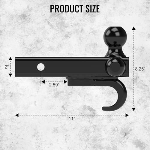 Heavy Duty 2" Tri Ball Trailer Hitch Mount with Tow Hook & Pin