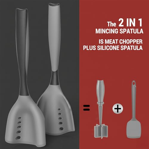 2-in-1 Mincing Spatula Meat Chopper & Potato Masher, Premium Heat Resistant Ground Beef Smasher Hamburger Grinder with Perforated Design, Silicone Non-Stick for Cooking - Black - size: 11 x 2 inches