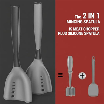 2-in-1 Mincing Spatula Meat Chopper & Potato Masher, Premium Heat Resistant Ground Beef Smasher Hamburger Grinder with Perforated Design, Silicone Non-Stick for Cooking - Black - size: 11 x 2 inches