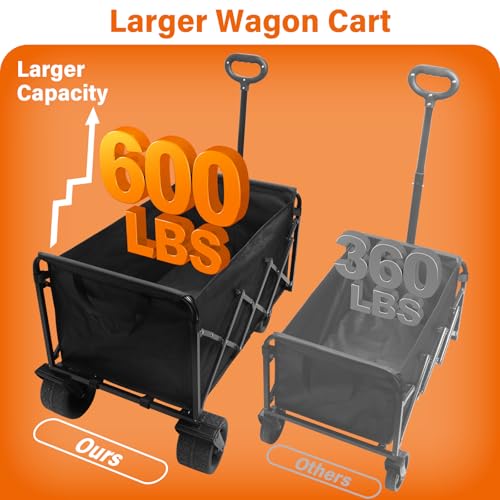 Wagons Cart Foldable, 280 lbs Collapsible Wagon with Wheels for Camping - size: 600LBS