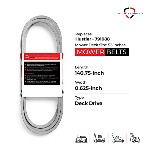 MightyRugged 791988 Hustler Raptor 52 inch Deck Belt Replacement - Durable Aramid Cord - 140-3/4" x 5/8" - Fits on Z300 931881, 931899, 933077, 934414, 934794, 934802 - size: 140.75" x 5/8"