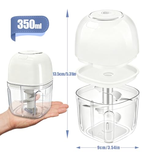 Tiiyee Electric Garlic Chopper, 350ML Mini Portable Mincer Masher 6 Blade