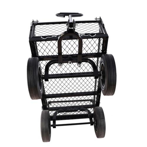 1000 lbs Heavy Duty Steel Garden Cart, 2-in-1 Convertible Utility Wagon with Removable Mesh Sides & Flatbed, 10" Solid No-Flat Tires, 180° Rotating T-Handle Yard Cart for Lawn, Farm, Warehouse,Black - color: Black