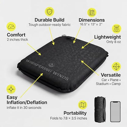 Whispering Winds Inflatable Seat Cushion - color: Black - 2pack, size: Large