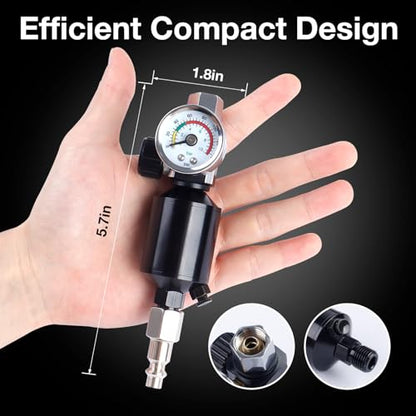 YUZES Spray Gun Air Regulator with Water Separator, 1/4" NPT, 0-140 PSI