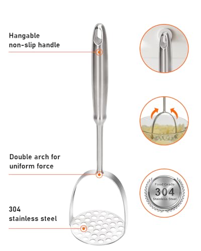 Brigii Potato Masher, Uncoated Stainless Steel Potato Press, One-Piece - color: Silver