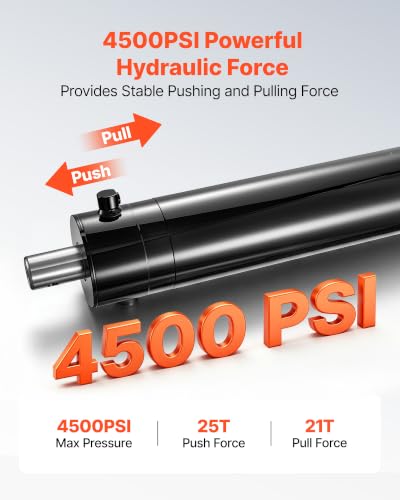 VEVOR Double Acting Hydraulic Cylinder, 5" Bore x 20" Stroke, Max 4500PSI Hydraulic Cylinder, Heavy-Duty Welded Cross Tube Cylinders with 0.63" Pin Hole&SAE #6 Port for Agricultural Machinery Tractors - size: 5x20