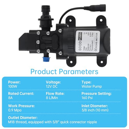 Electric Pressure Washer Pump Portable Intelligent 100W 160PSI 12V DC