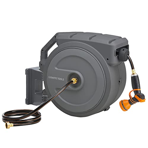 Giraffe Tools Retractable Garden Hose Reel 1/2"130FT Metal Bracket - size: 1/2 inch x 130 ft