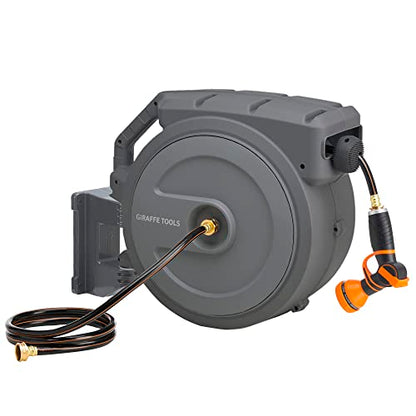Giraffe Tools Retractable Garden Hose Reel 1/2"130FT Metal Bracket - size: 1/2 inch x 130 ft