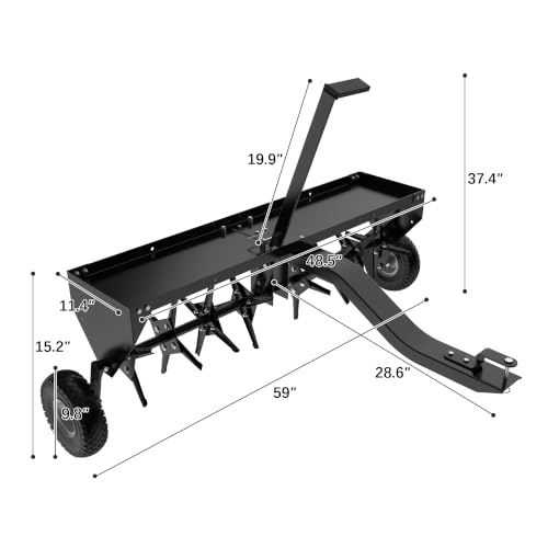 MOUMON 48.5” Tow Behind Lawn Aerator, Tow Behind Plug Aerator with 32 Tines