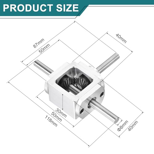 uxcell Gear Box 90 Degree Right Angle Bevel Gearbox 1:1 Reversing Double Output Shaft 1 Module 20 Teeth Bevel Gear Aluminum Frame Simple Mechanical DIY Module 8mm Shaft,118x87x30mm(LxWxH) - size: 8mm Shaft, style: Forward Double Output