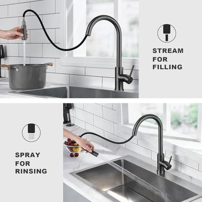 Tohlar Gray Kitchen Faucets with Pull Down Sprayer and Deck Plate - color: Gray, style: Standard