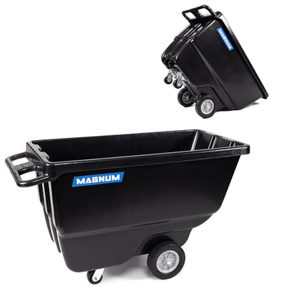 Tilt Truck, 1 Cu. Yd. Covered Capacity Dump Cart with Heavy Duty 12” Wheels & 5” Casters for Jobsites, 800 lbs, Trash Cart with Wheels DUC100-12-02PK (2-Pack) - size: Heavy-Duty Wheels, style: No Frame