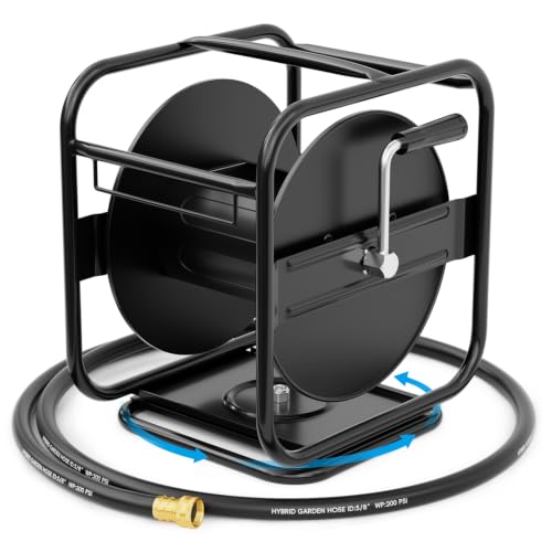 SPECILITE Metal Garden Hose Reel, 360° Rotation Frame, 65-90 FT, Black