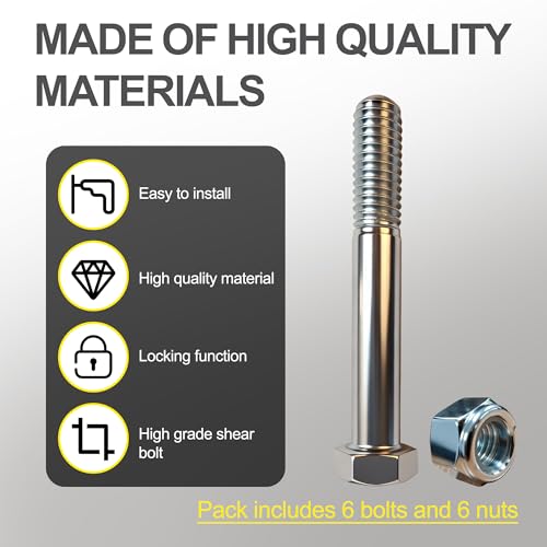 Grade 5 Shear Bolts with Nylock Nuts for Rotary Cutter,Tractor Gearbox - 6 Pack (Grade 5:1/2" X 3-1/2")