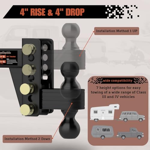2" Adjustable Trailer Hitch, Dual Ball Hitch, 4 inch Rise/Drop - size: 4 inch