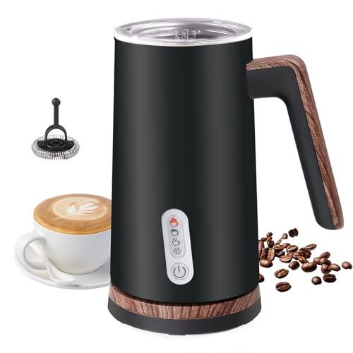 Electric Milk Frother and Steamer, 4-in-1 Milk Steamer with Wood Elements Design, Automatic Hot & Cold Foam Maker for Latte, Cappuccinos, Macchiato, Milk Warmer, Black (black) - color: Black