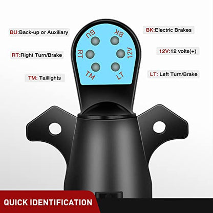 Nilight 7 Pin Male Trailer Round RV Blade Connector Socket - color: 7 Way Trailer Light Tester