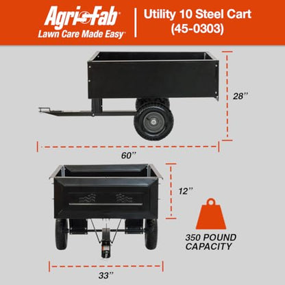 Agri-Fab Inc 350-Pound Steel Tow Behind Dump Cart, 10-Cubic Feet Capacity – Removable Tail Gate, Garden Utility Trailer, Black, Made in the USA; Model # 45-0303 - style: 350 lb. Steel Tow-Behind Dump Cart