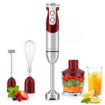 MegaWise Pro Titanium Reinforced 5-in-1 Immersion Hand Blender - color: Red