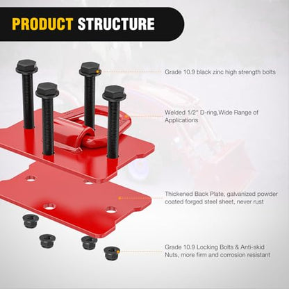 Nilight 1/2" Heavy Duty Trailer D Ring Tie Down Anchors with Backing Plates - color: Red, size: D Ring